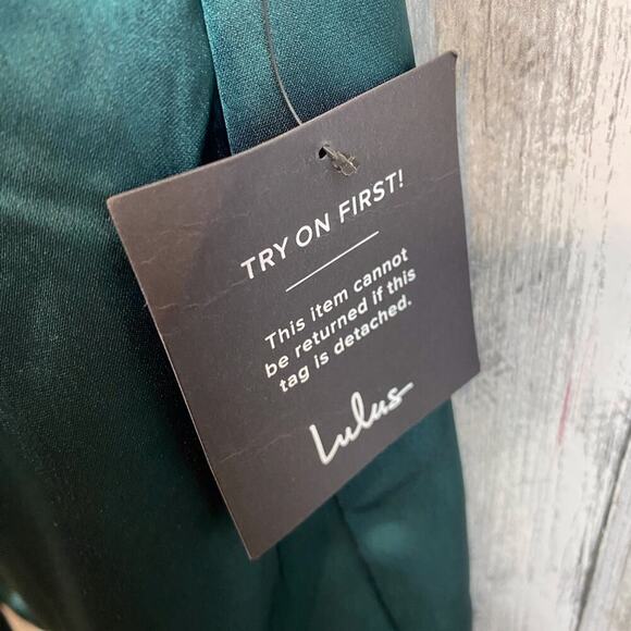 NWT Lulus Always Celebrating Dark Green Satin Off-the-Shoulder Mini Dress Large - Picture 7 of 15